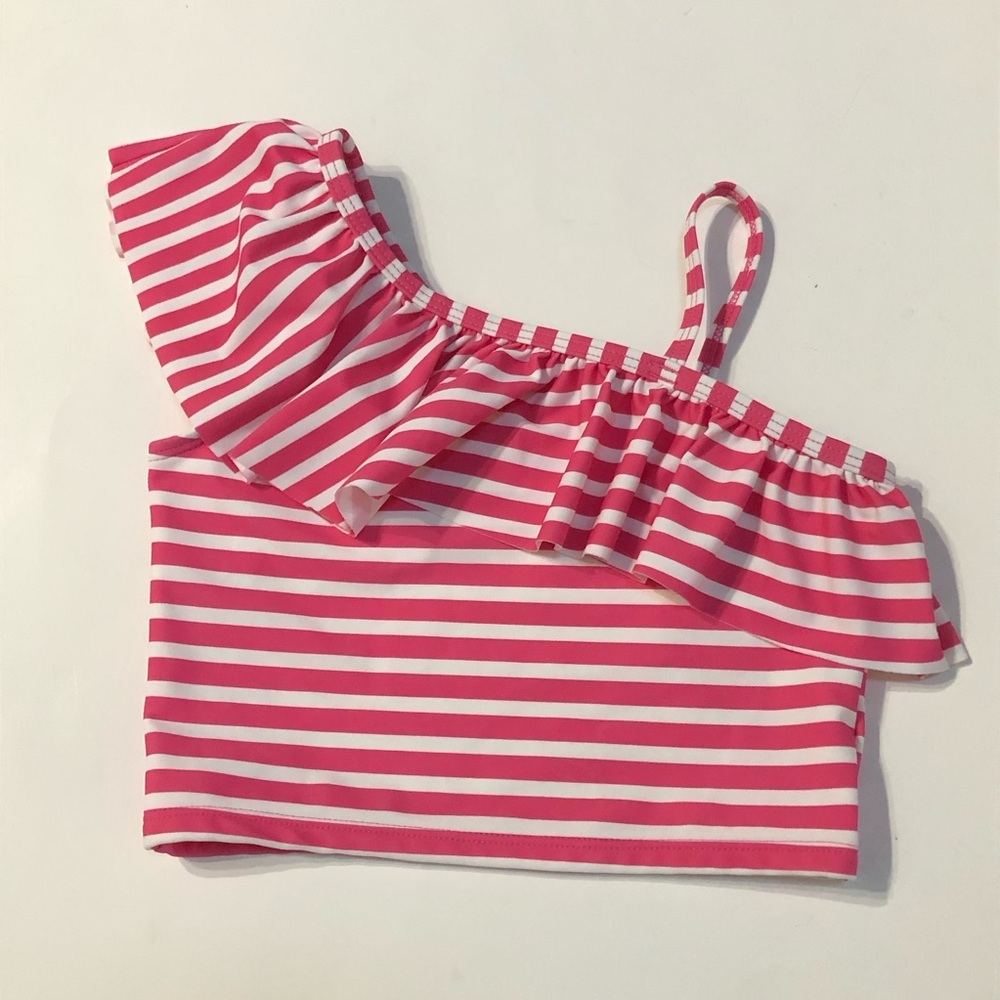 RuffleButts Girls One Shoulder Ruffle Tankini Top